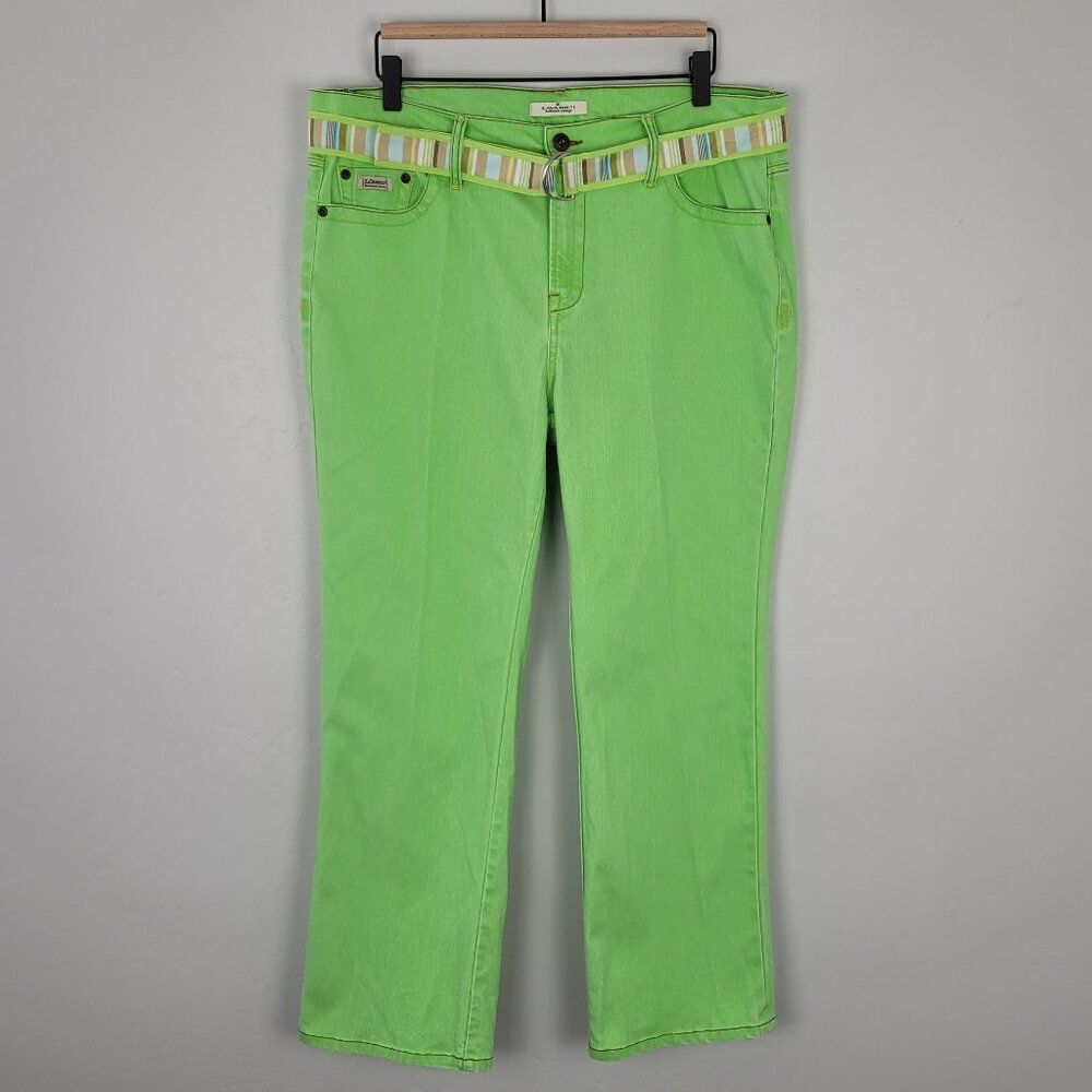Z. Cavaricci Size 14 Vintage Jeans Straight Leg Stretch Belted Green